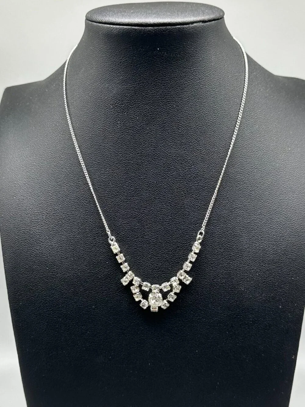 3/$30 Vintage Rhodium Plated Rhinestone Necklace Delicate Chain Bridal 14